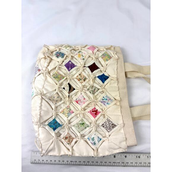 Vintage Handmade Quilted Tote Bag with Cathedral Stitch Patchwork MCM - Picture 7 of 12